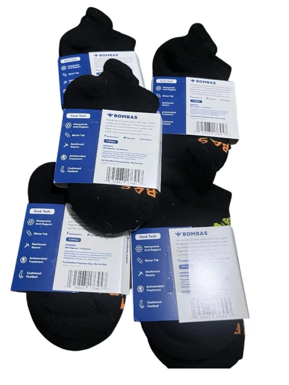 NWT kids Unisex Bombas Black Low-Cut No-Show Socks - 5 Pair Pack